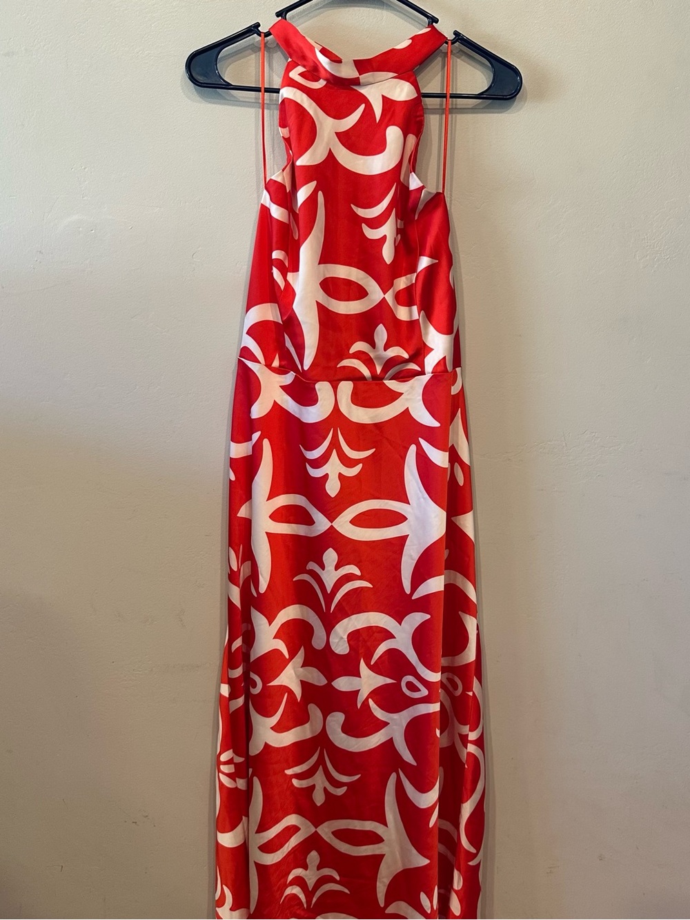 Joie Women’s Red White Abstract Halter Tie Back Backless Sleeveless Maxi Dress L